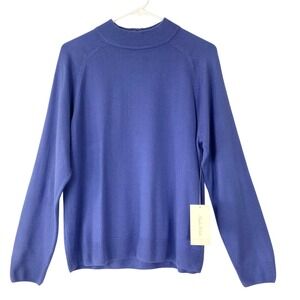 Studio Works Mock Neck Sweater Womens Large Acrylic Back Zip Blue Knit Classic